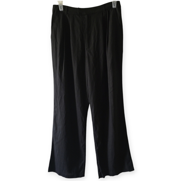 Reformation Earl Relaxed Pleated Wide Leg Trousers Sz 10 Linen Blend Black - Picture 4 of 17